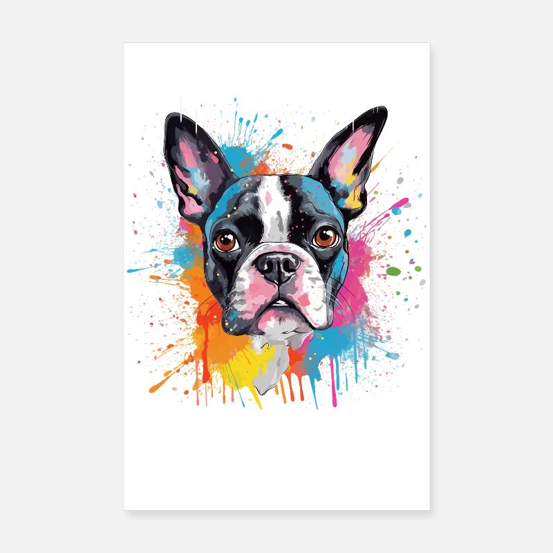 Portrait éclaboussé du Boston Terrier Poster 20 x 30 cm