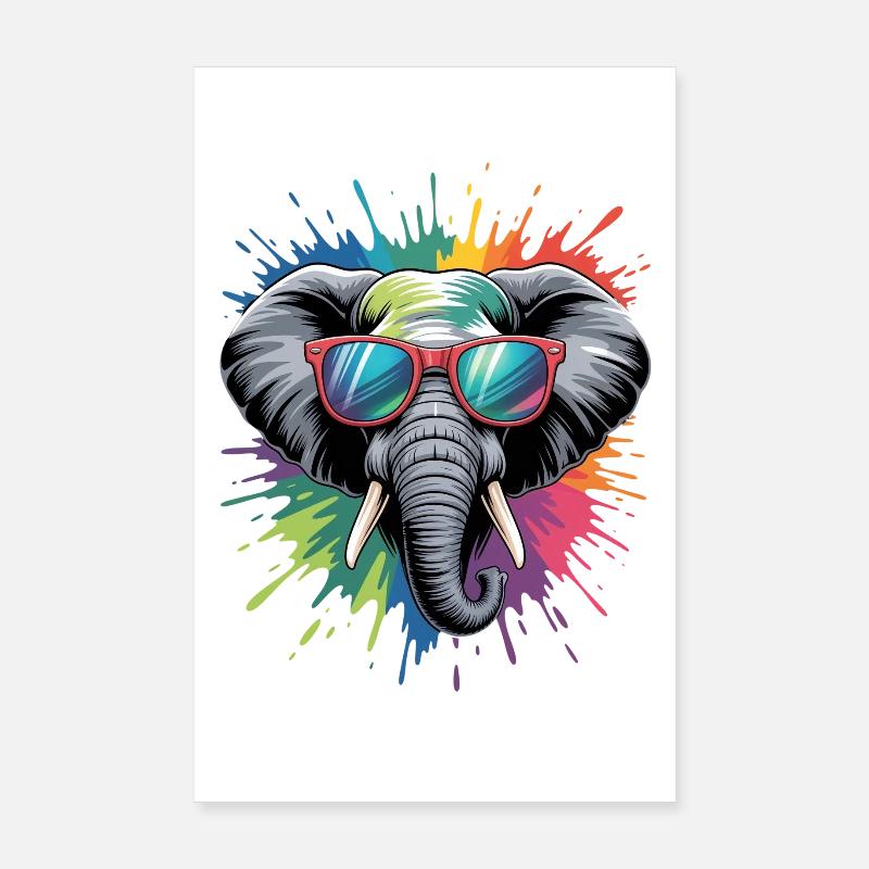 Bunter Elefant Wasserfarben Spritzer Poster 20x30 cm