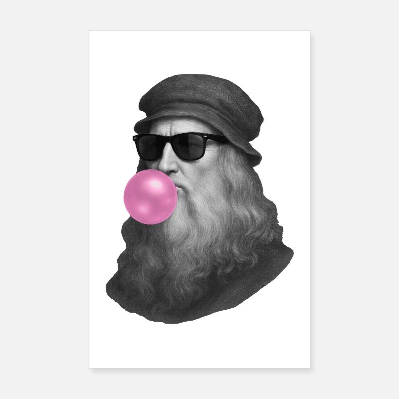 Léonard de Vinci avec chewing-gum et lunettes de soleil Poster 20 x 30 cm