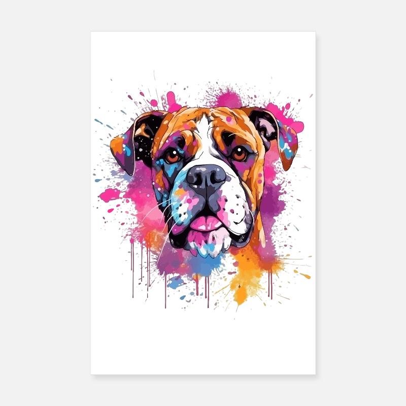 Portrait éclaboussé du chien boxer Poster 20 x 30 cm