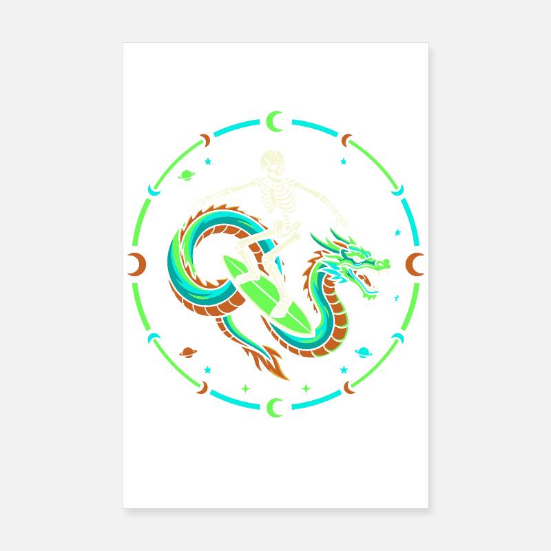 Cosmic Skeleton Riding Dragon Wave Poster 20x30 cm