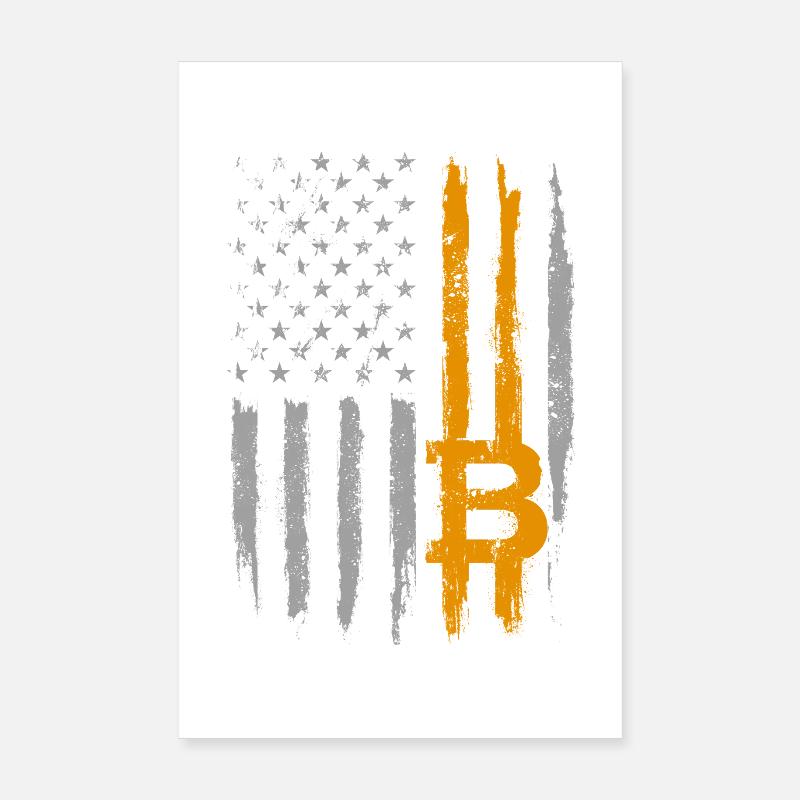 Bitcoin US Flag Crypto Patriotic Blockchain BTC Poster 20 x 30 cm