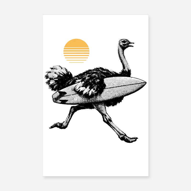 Autruche avec planche de surf Poster 20 x 30 cm