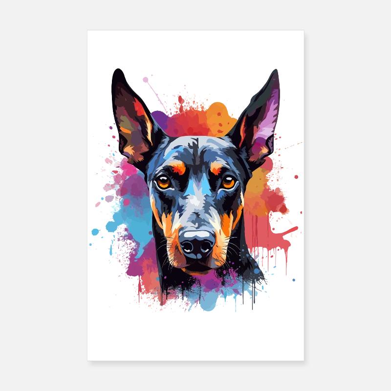 Lebendiges Dobermann-Splash-Porträt Poster 20x30 cm