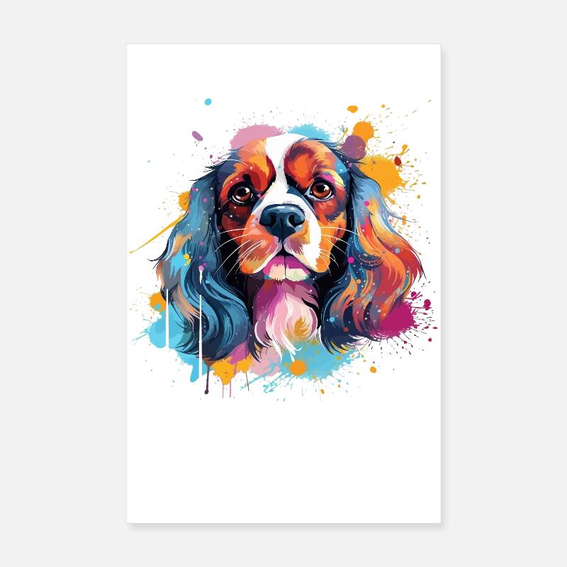 Cavalier King Charles Spaniel Hund Farbenfroh Poster 20x30 cm