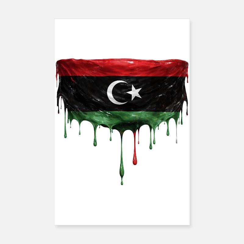 Libya Flag Drop Design Poster 8" x 12" (20x30 cm)