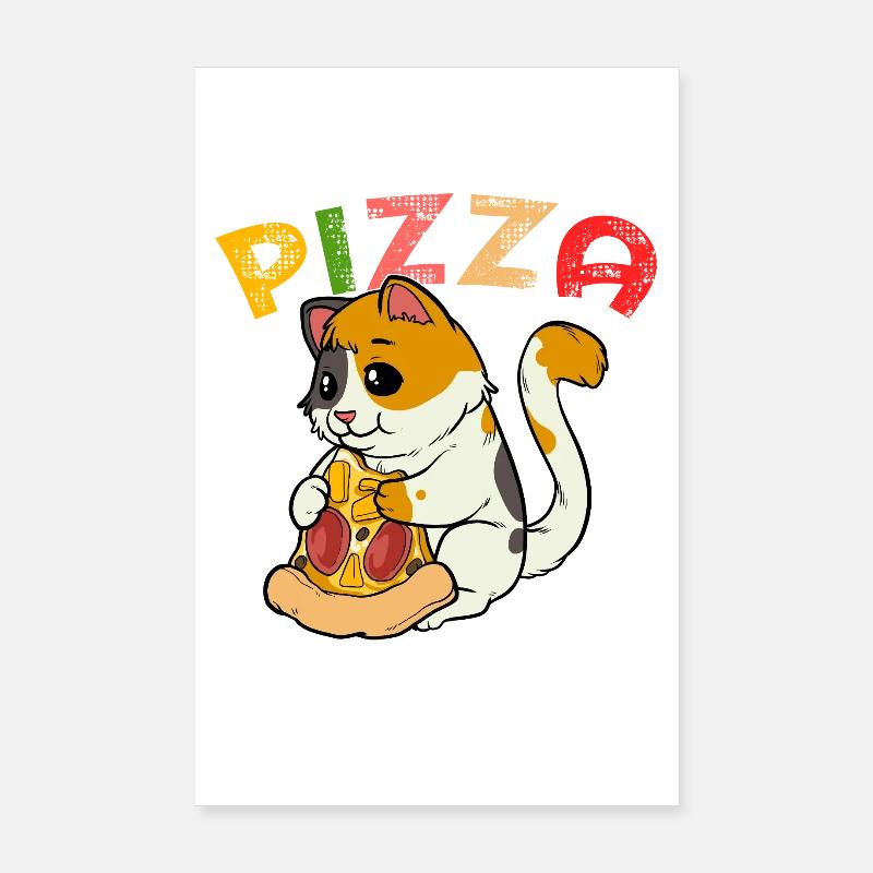 Pizza Cat : Chaton mignon avec du salami de pizza Poster 20 x 30 cm