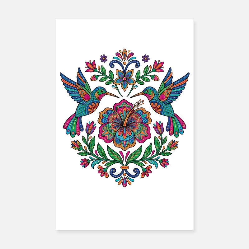 Fleurs Alebrije Colibri mexicain Poster 20 x 30 cm