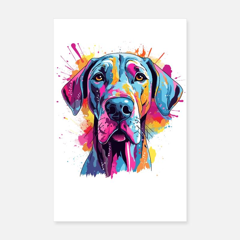 Chien coloré de grand dogue éclaboussé Poster 20 x 30 cm
