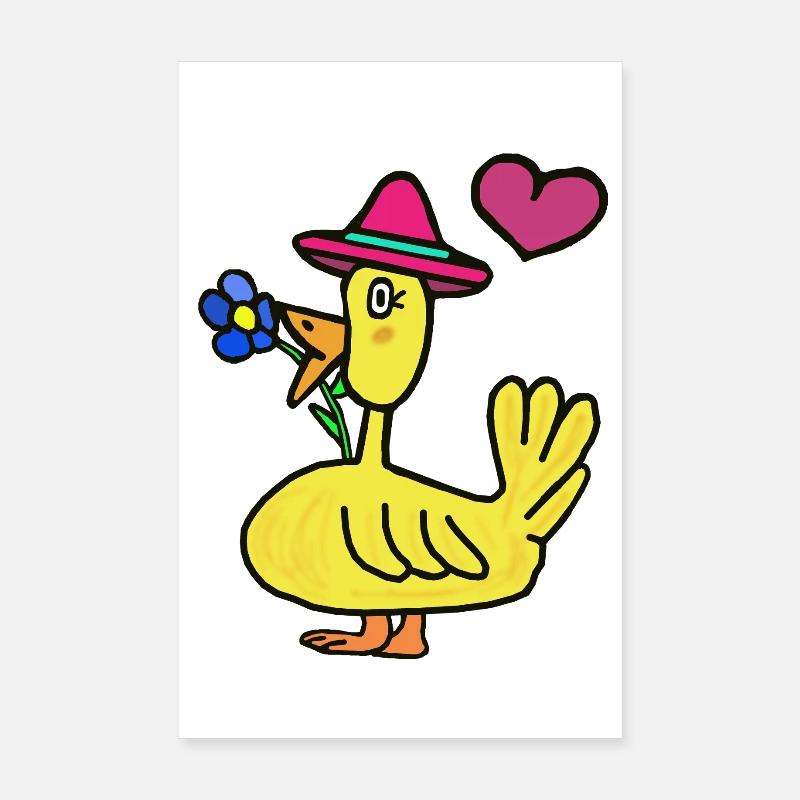Canard avec fleur anniversaire Enfants canards Poster 20 x 30 cm