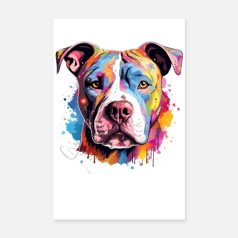 Pitbull coloré avec des éclaboussures de chien Poster 20 x 30 cm