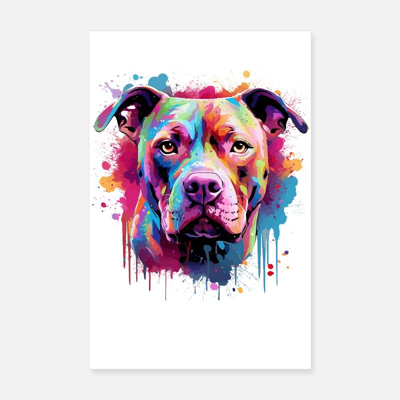 Pitbull Dog Splash Art Bunt Poster 20x30 cm
