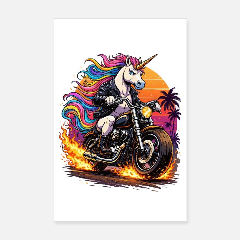 Unicorn motorcycle in neon sunset Poster 8" x 12" (20x30 cm)
