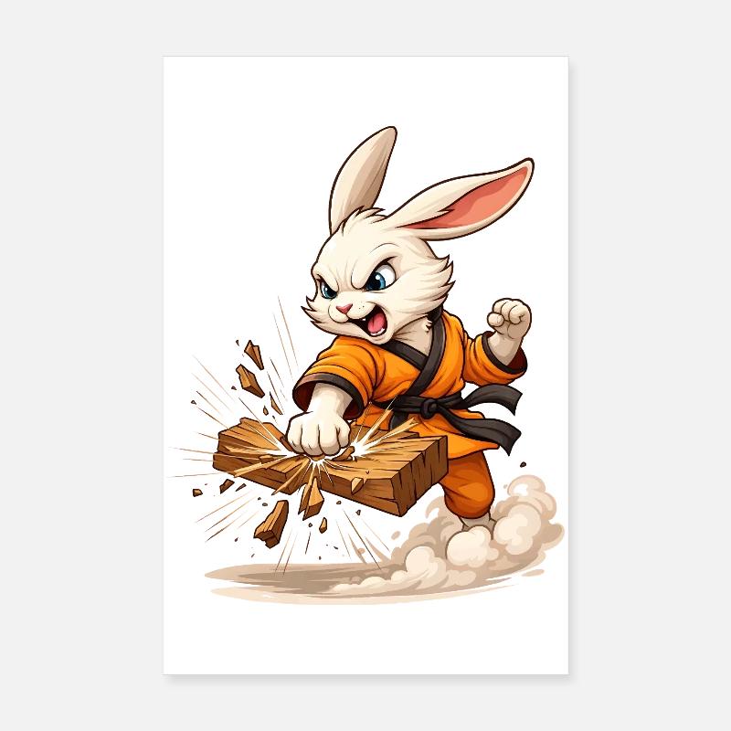 Motif fort avec un lapin combattant dans le style karaté Poster 20 x 30 cm