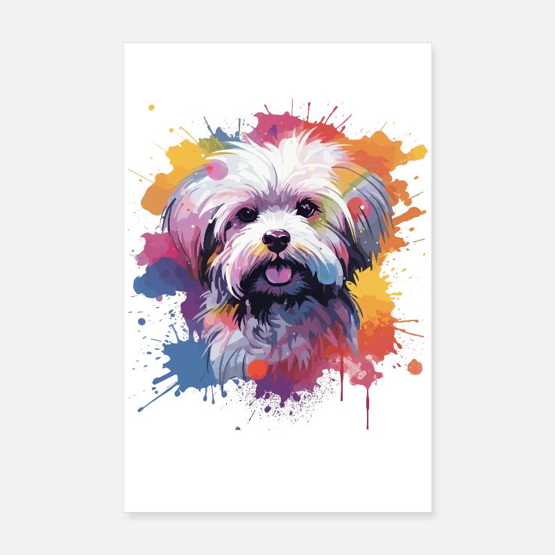 Art éclaboussuré de chien maltais coloré Poster 20 x 30 cm