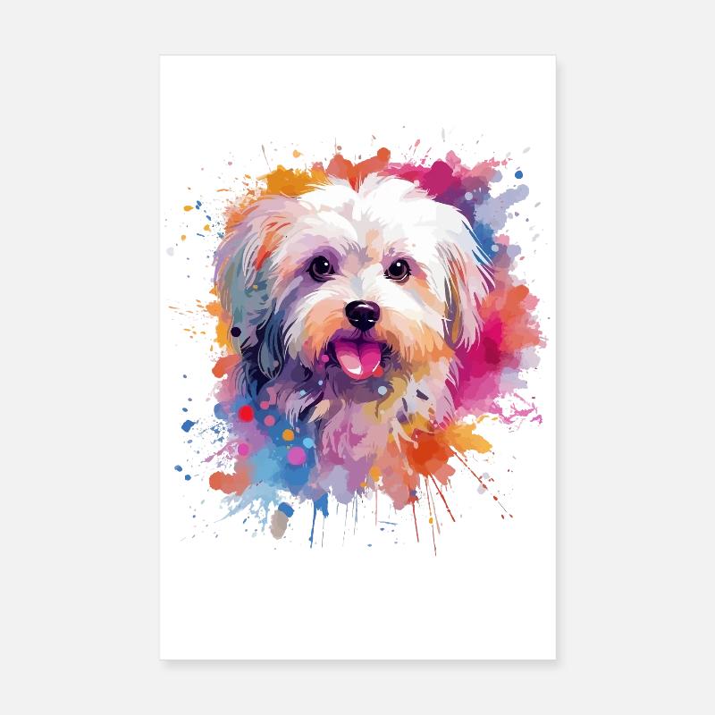 Art coloré de chiens maltais éclaboussés Poster 20 x 30 cm
