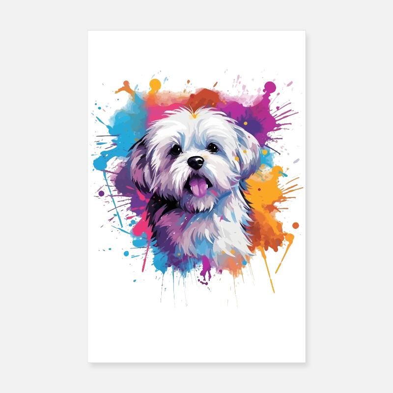 Farbenfrohe Spritzkunst Malteserhund Poster 20x30 cm