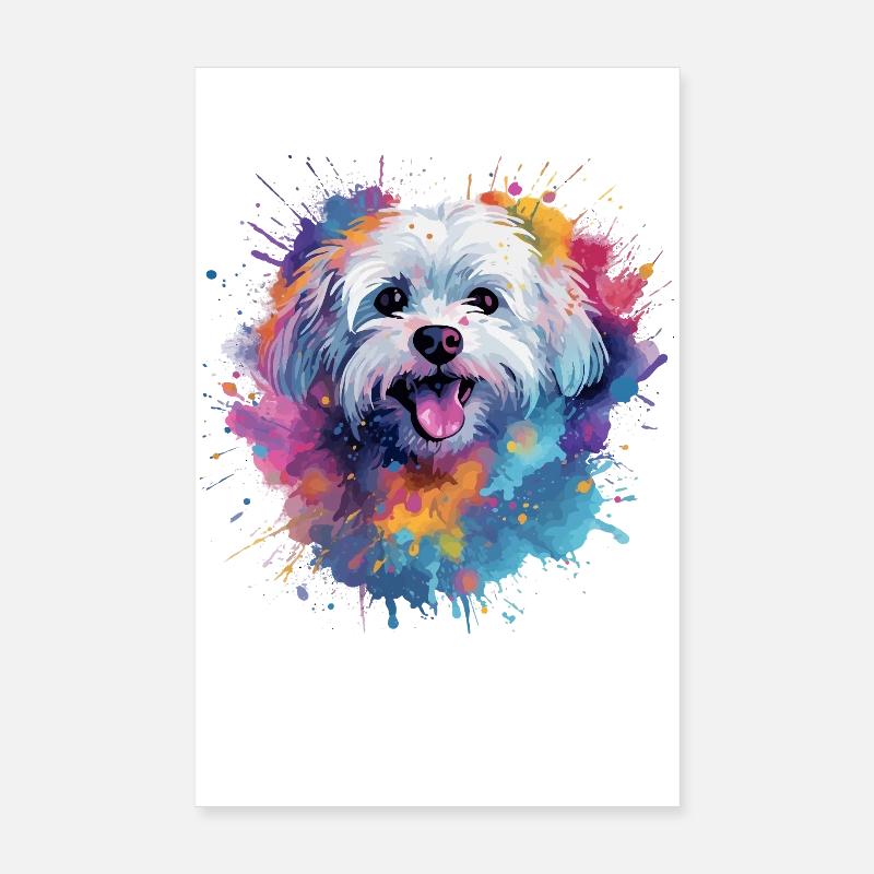 Farbenfroher Malteser Splash Art Dog Poster 20x30 cm