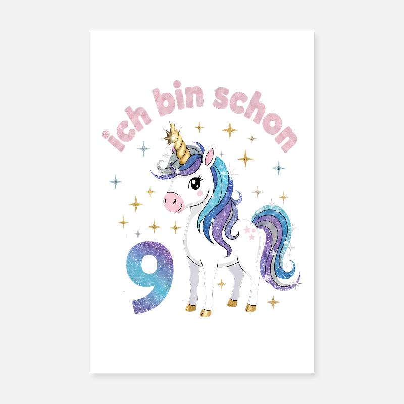 9. Geburtstag Einhorn Mädchen Ich bin schon 9 Poster 20x30 cm