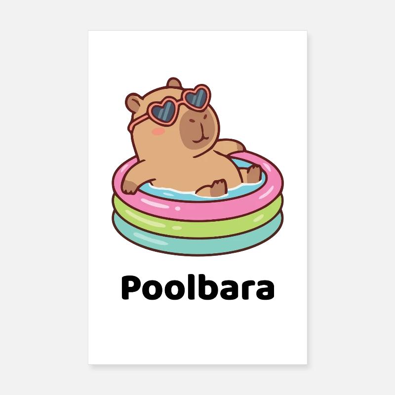 Bärchen/Capybara im Planschring mit Sonnenbrille Poster 20x30 cm
