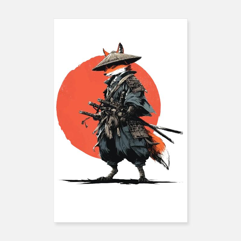 Fuchs-Samurai unter Ember Sun Poster 20x30 cm