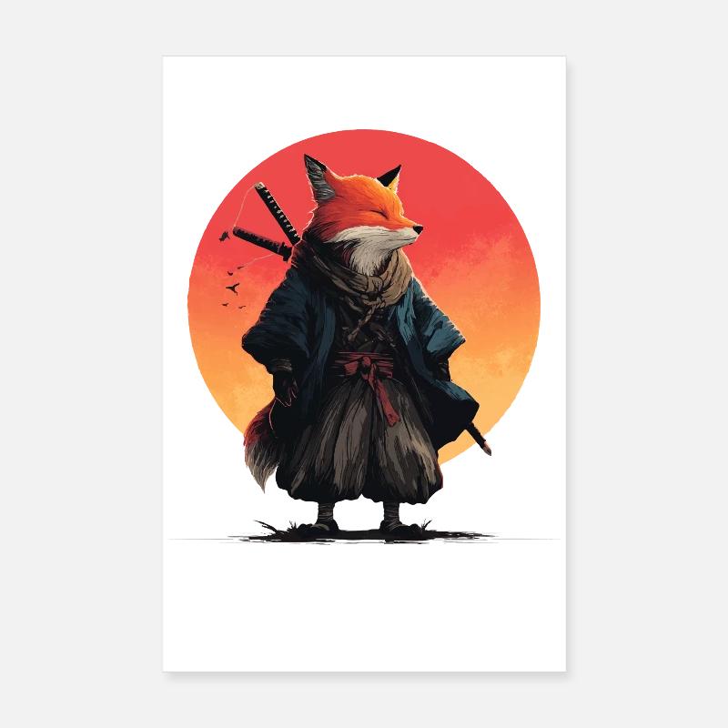 Fox Samurai at Sunset Poster 8" x 12" (20x30 cm)