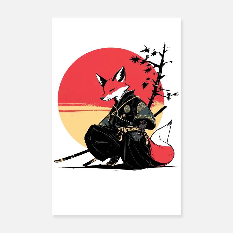 Fox Samurai au coucher du soleil Poster 20 x 30 cm