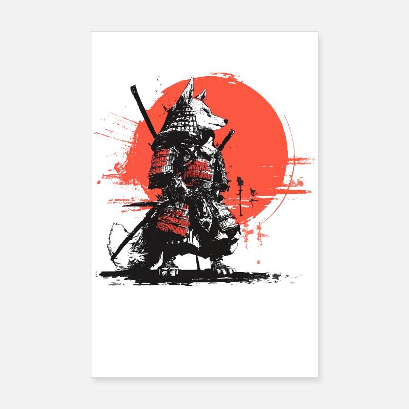 Fox Samurai in Red Sun Armor Poster 8" x 12" (20x30 cm)