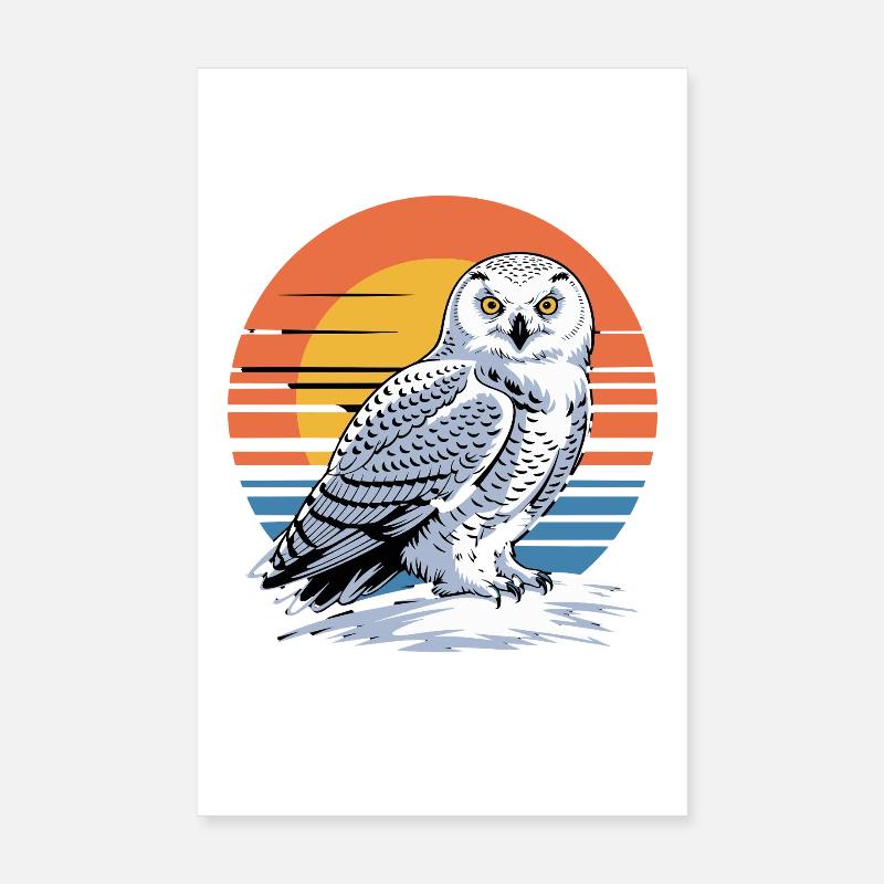  Schneeeule Vor Retro Sonnenuntergang Eule Poster 20x30 cm