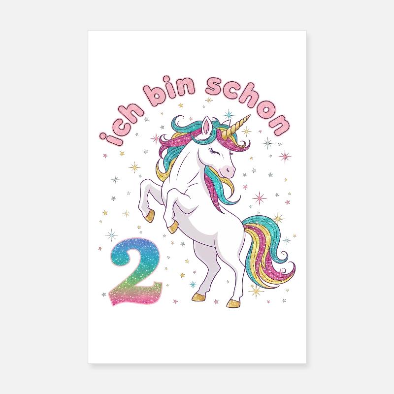 2. Geburtstag Einhorn Mädchen Ich bin schon 2 Poster 20x30 cm
