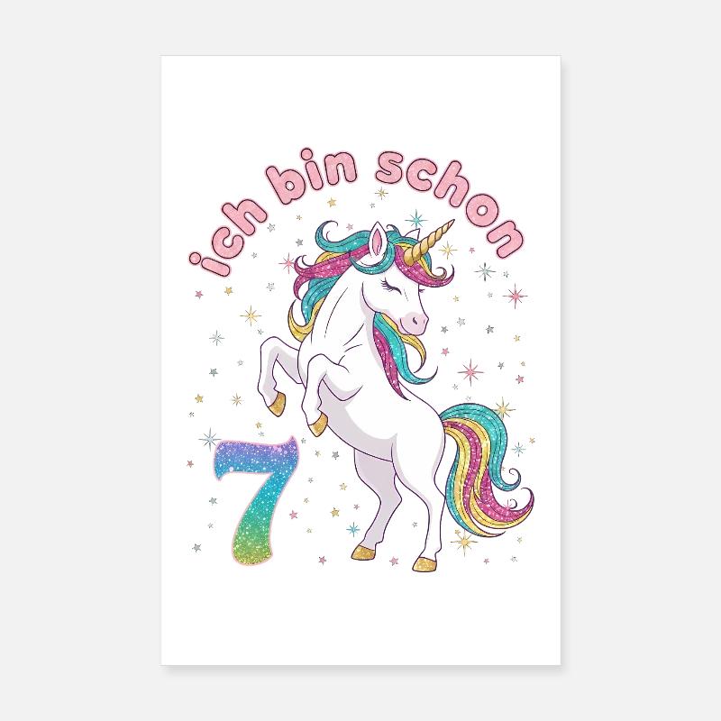 7. Geburtstag Einhorn Mädchen Ich bin schon 7 Poster 20x30 cm