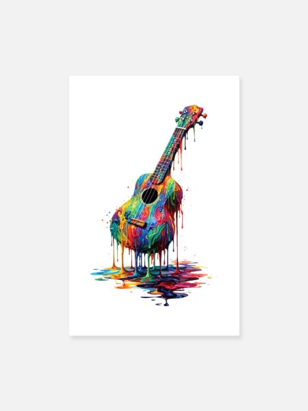 Ukulele mit tropfender Farbe - Poster 20x30 cm - Weiß - Vorne