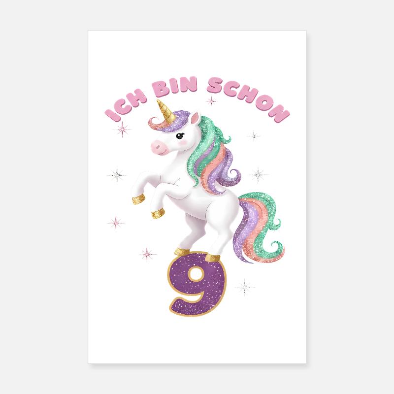 9. Geburtstag Einhorn Mädchen Ich bin schon 9 Poster 20x30 cm