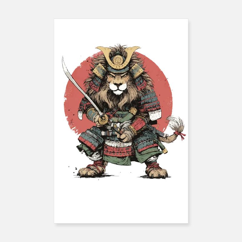 Samurai-Löwe in Rüstung - Poster 20x30 cm - Weiß