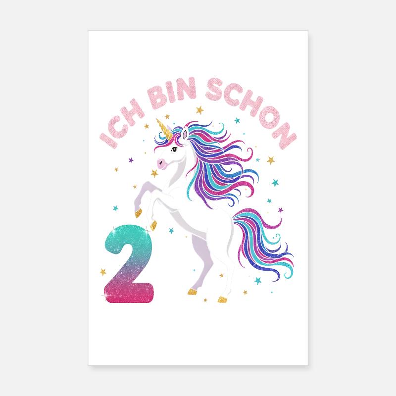2. Geburtstag Einhorn Mädchen Ich bin schon 2 Poster 20x30 cm