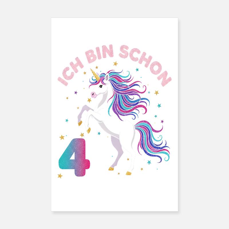 4. Geburtstag Einhorn Mädchen Ich bin schon 4 Poster 20x30 cm