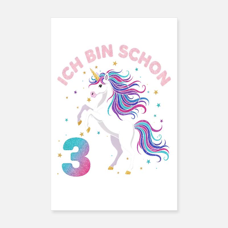 3. Geburtstag Einhorn Mädchen Ich bin schon 3 Poster 20x30 cm