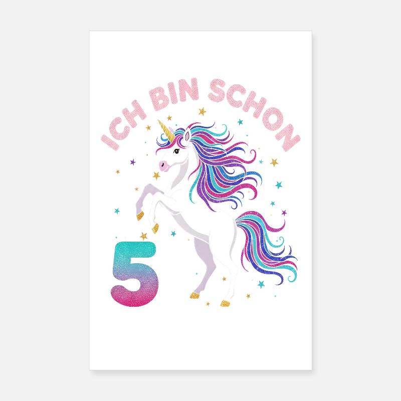 5. Geburtstag Einhorn Mädchen Ich bin schon 5 Poster 20x30 cm