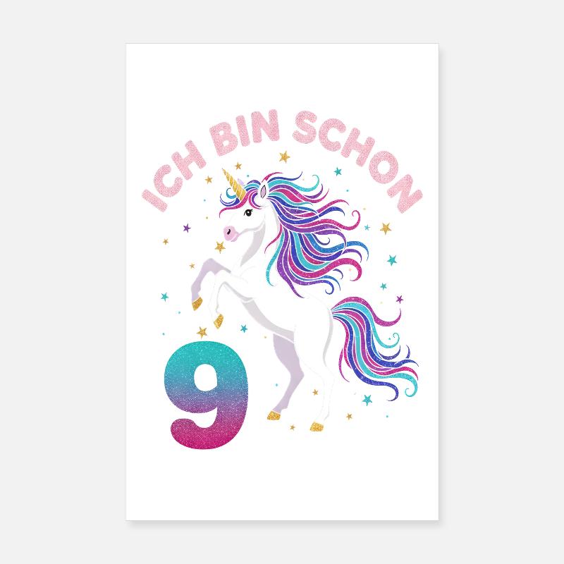 9. Geburtstag Einhorn Mädchen Ich bin schon 9 Poster 20x30 cm