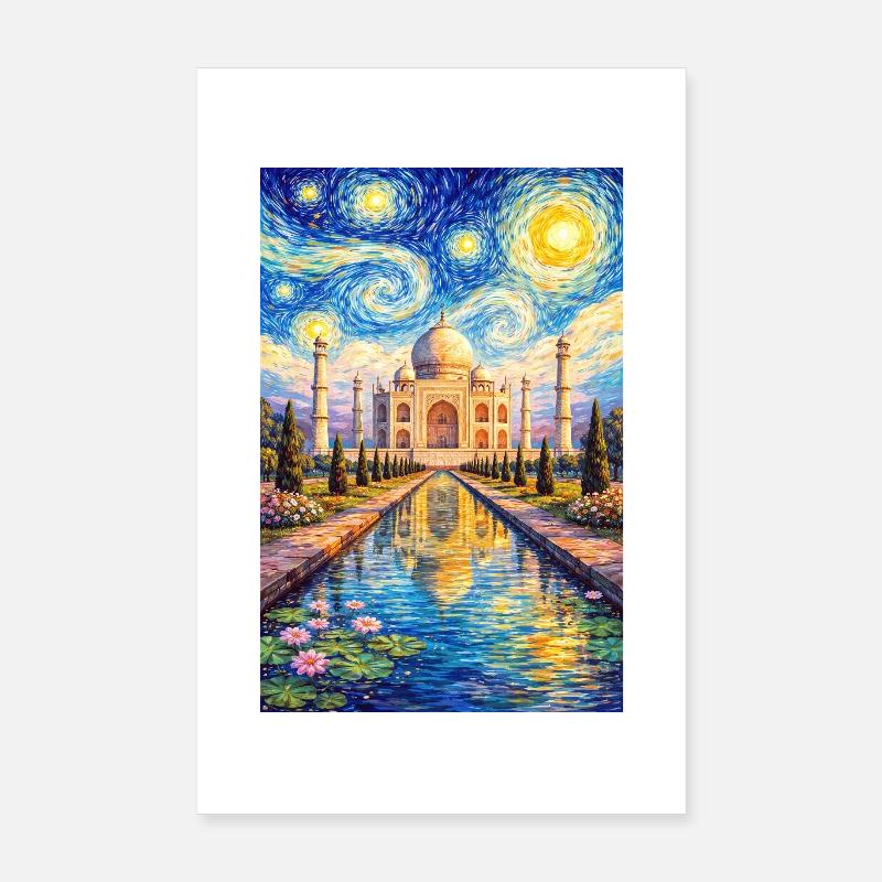 Taj Mahal Starry Night Impression Poster 8" x 12" (20x30 cm)