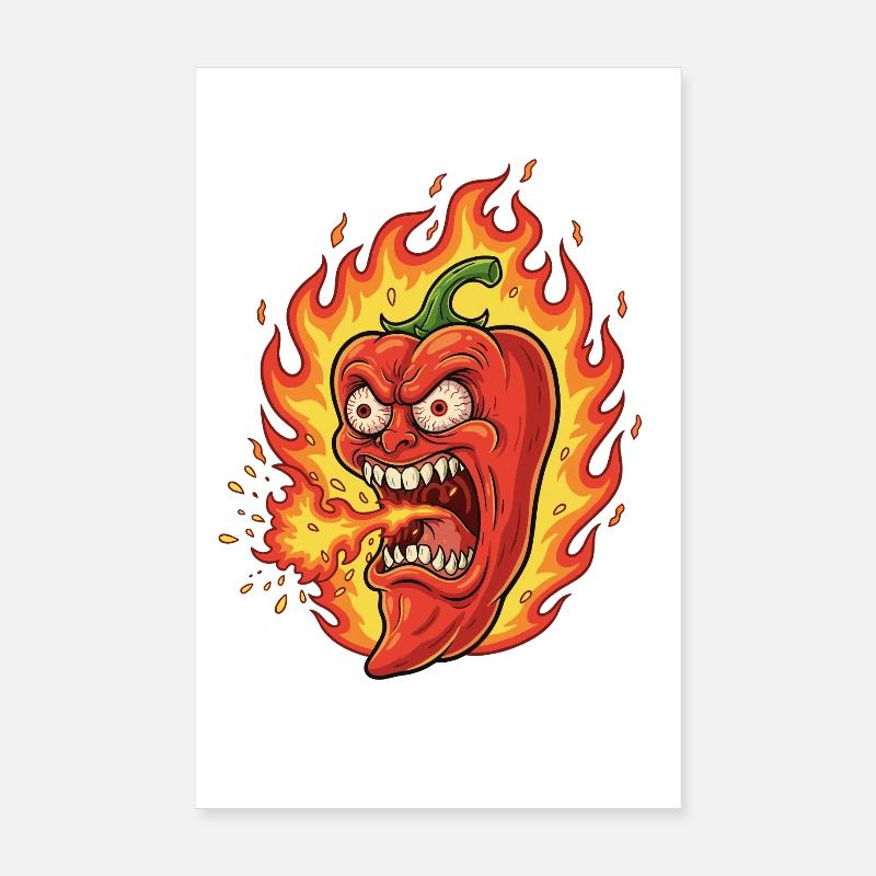 Flame Pepperoni Angry Face Poster 8" x 12" (20x30 cm)