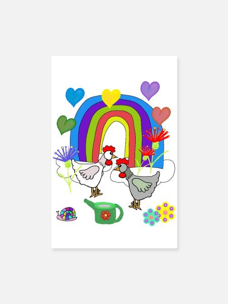 Fleurs arc-en-ciel fantastiques pour enfants poules - Poster 20 x 30 cm - blanc - Devant