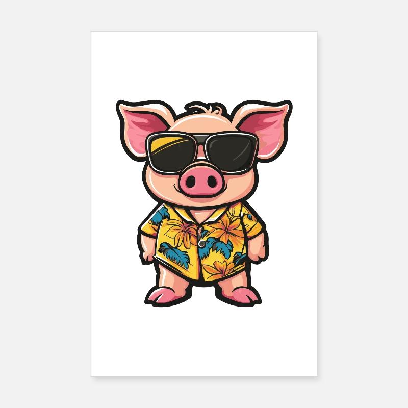 Schwein Comic Urlaub Poster 20x30 cm