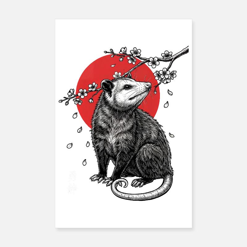 Marder im Kirschblütenmond - Poster 20x30 cm - Weiß