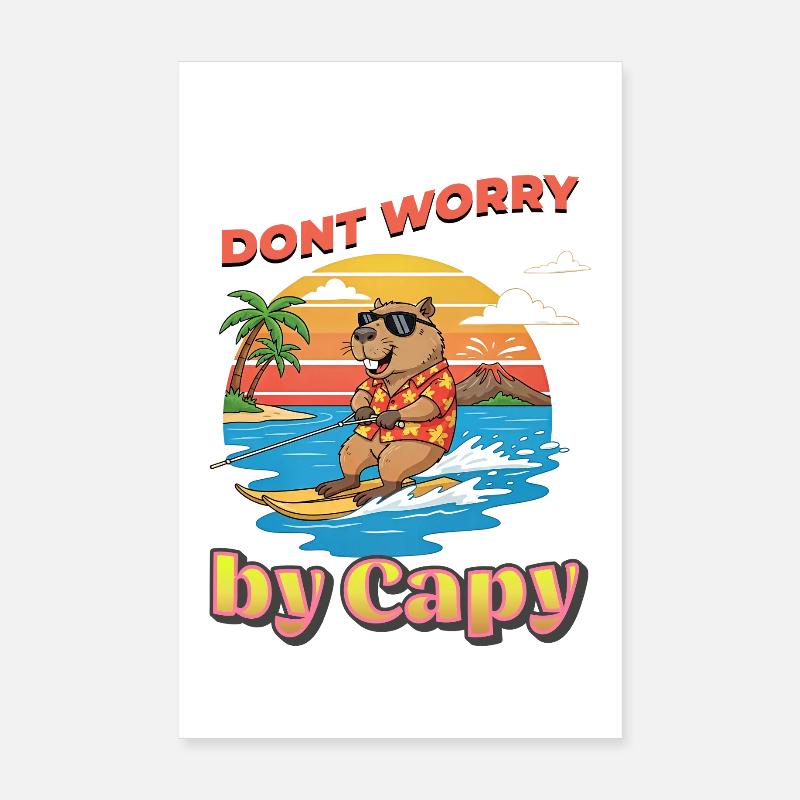 Surfeur capybara au coucher du soleil Poster 20 x 30 cm