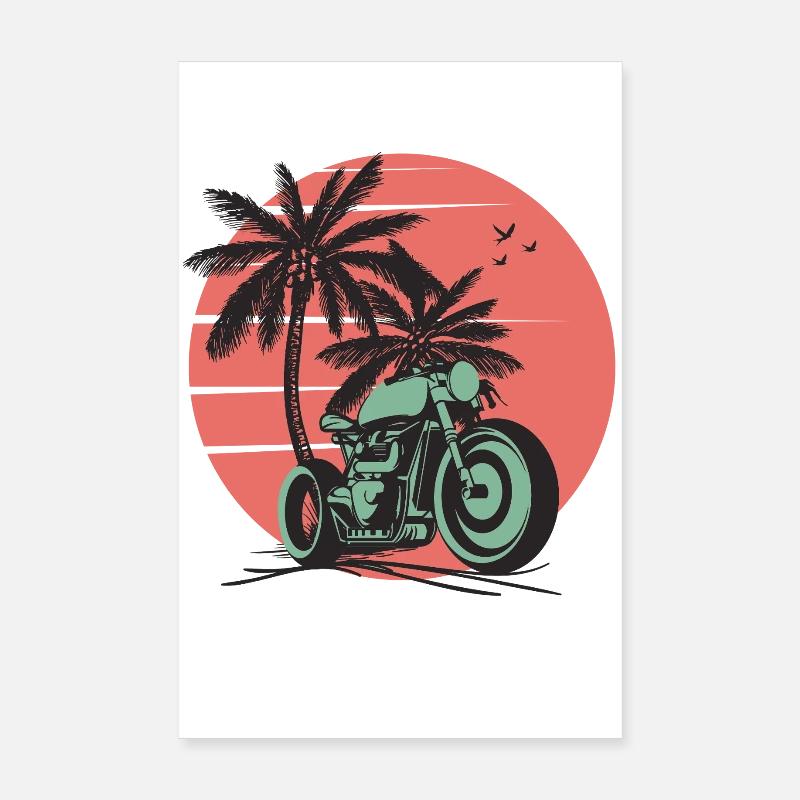 Retro Sunset Palm Motorradfahrt Poster 20x30 cm