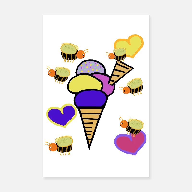 Abeilles Glace Glace Rétro Poster 20 x 30 cm