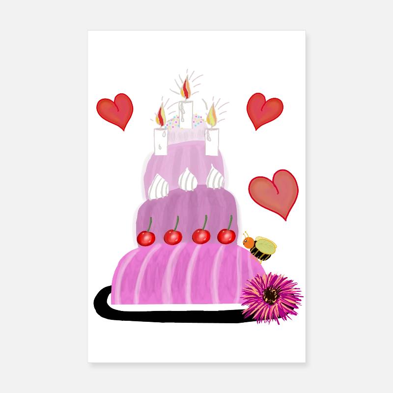 Torte Kuchen  Geburtstagskuchen  Herzen Poster 20x30 cm