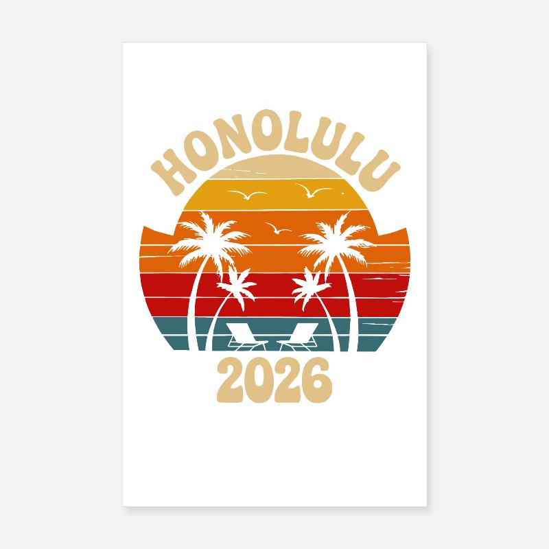 Honolulu Retro Sunset 2026 Poster 20 x 30 cm