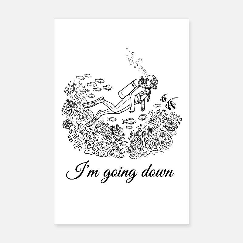 Scuba Diver Scuba Flag Going Down Retro Poster 8" x 12" (20x30 cm)